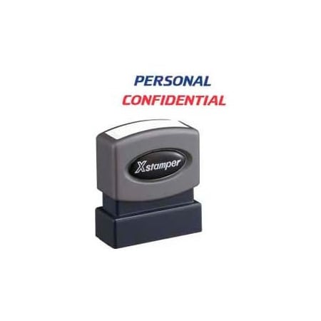 Shachihata Xstamper Pre-Inked Message Stamp / PERSONAL / CONFIDENTIAL / 1-5/8" x 1/2" / Blue / Red 2029